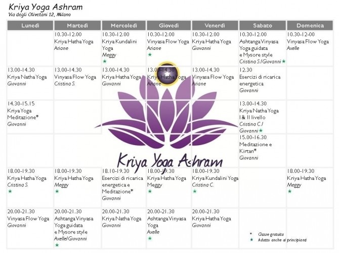 Classes schedule - Kriya Yoga Ashram